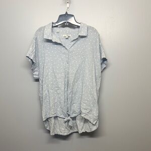 JACHS Girlfriend Light Blue Polka Dot Button Down Front Tie Shirt